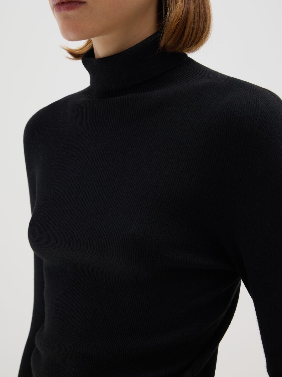 Dolcevita in misto cotone nero regular fit_3