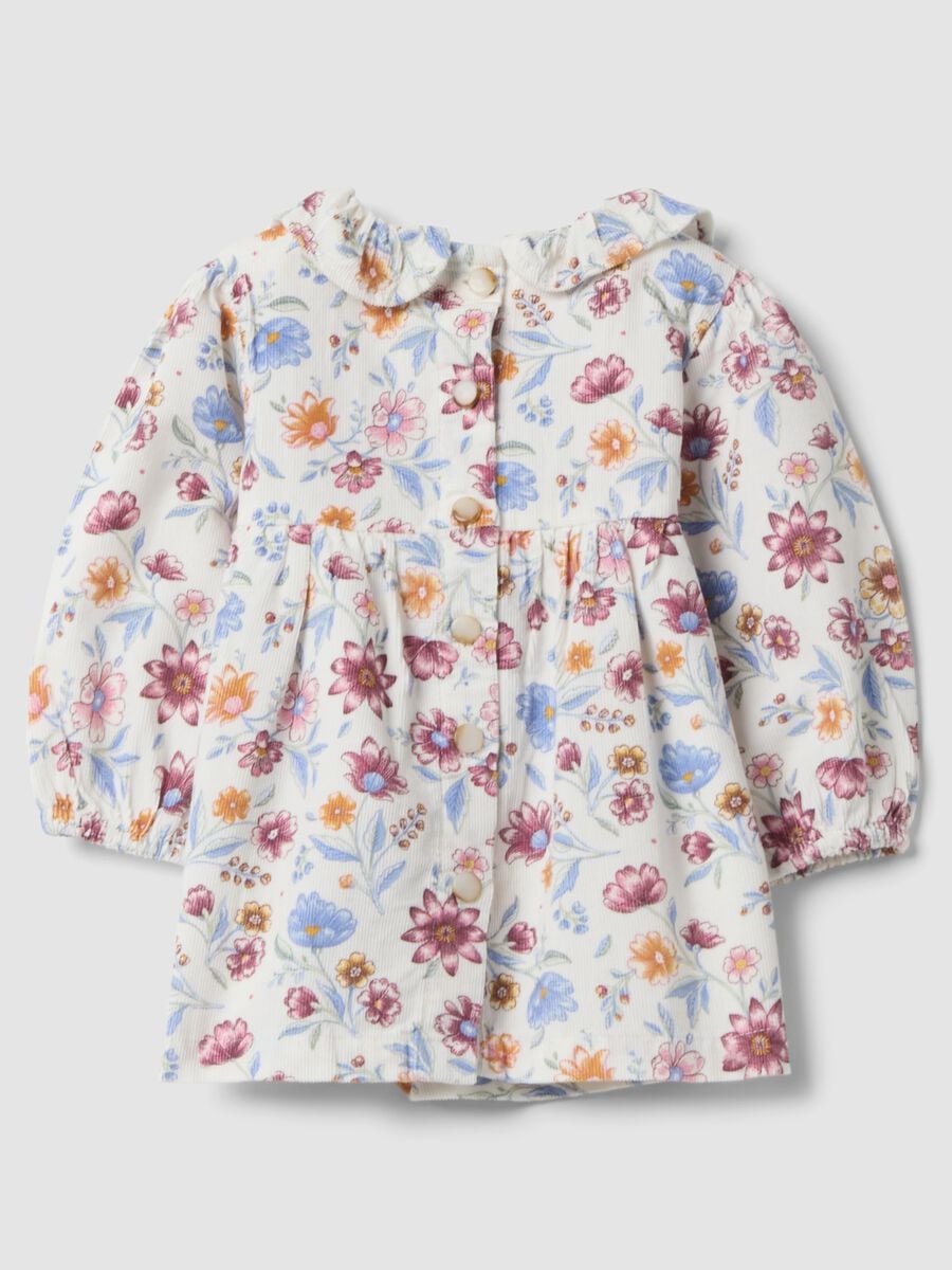 White crew-neck dress in pure organic cotton with floral print_1