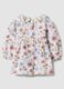 White crew-neck dress in pure organic cotton with floral print_1