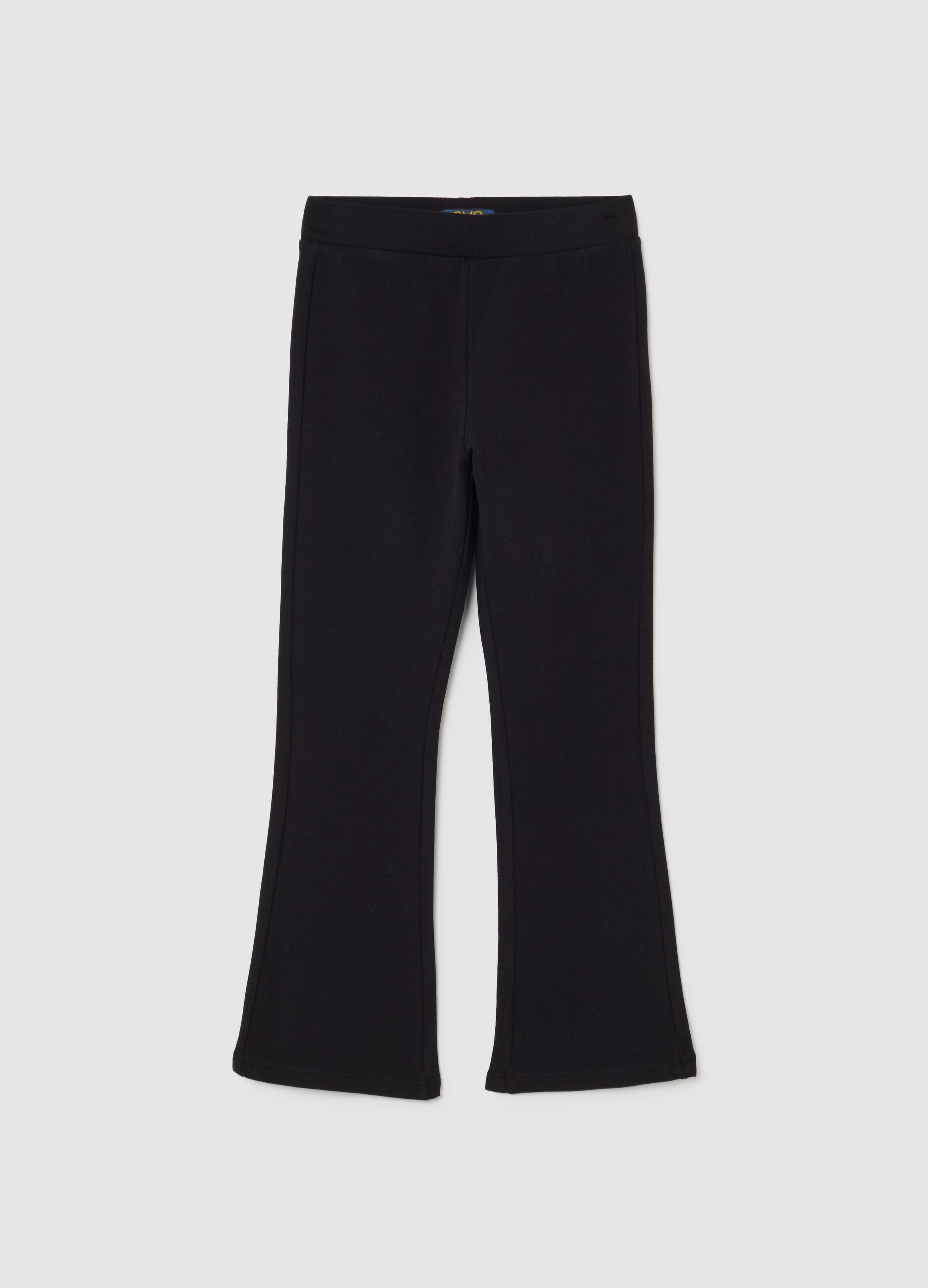 Girls' Black Stretch Cotton Flared Leggings