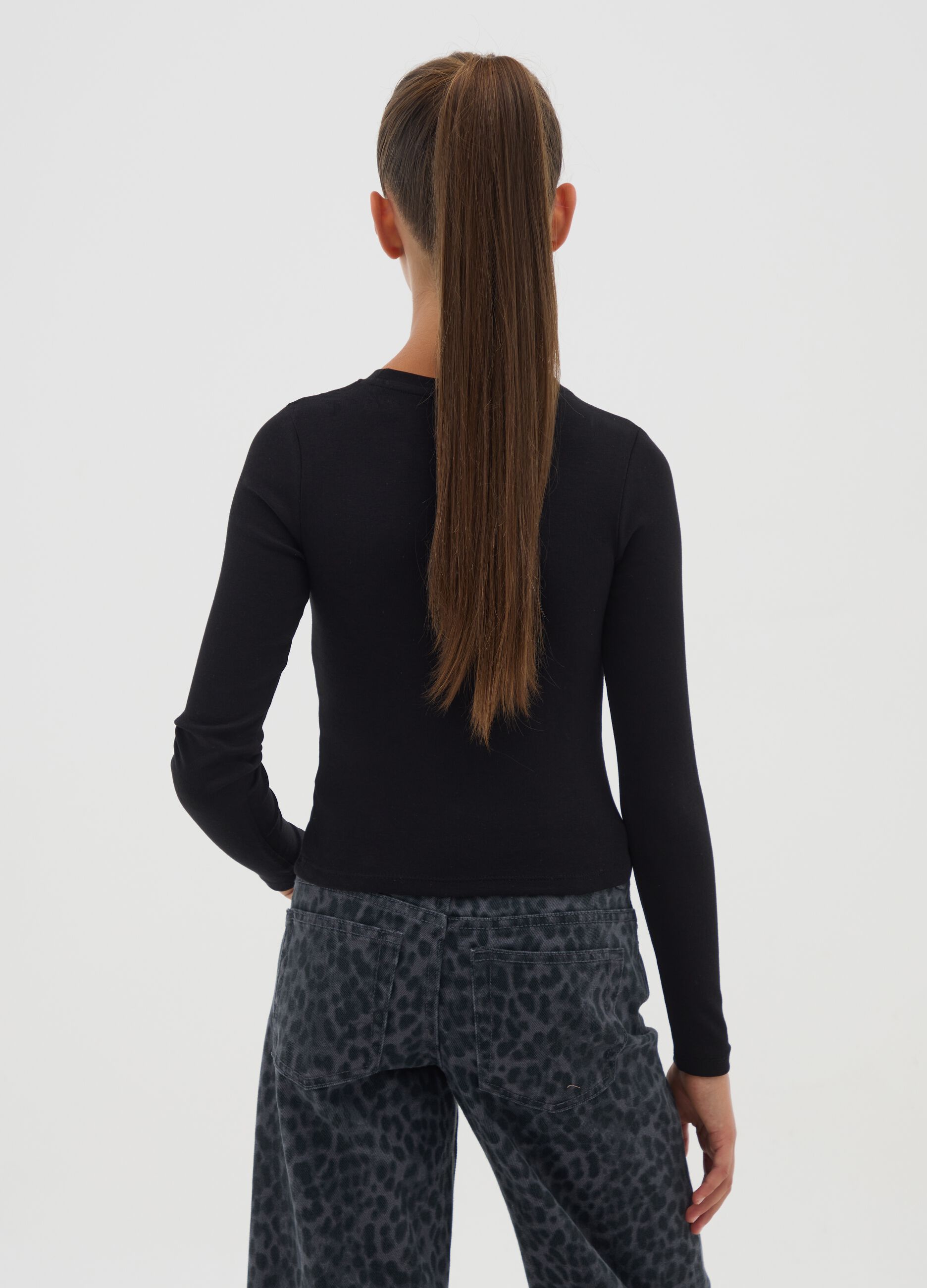 Black regular fit cotton blend girls' sweatshirt