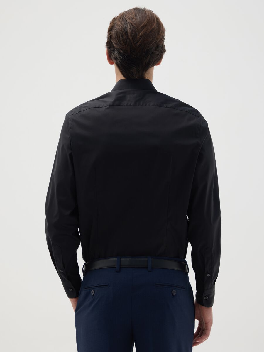 Men’s slim fit black cotton blend shirt_1