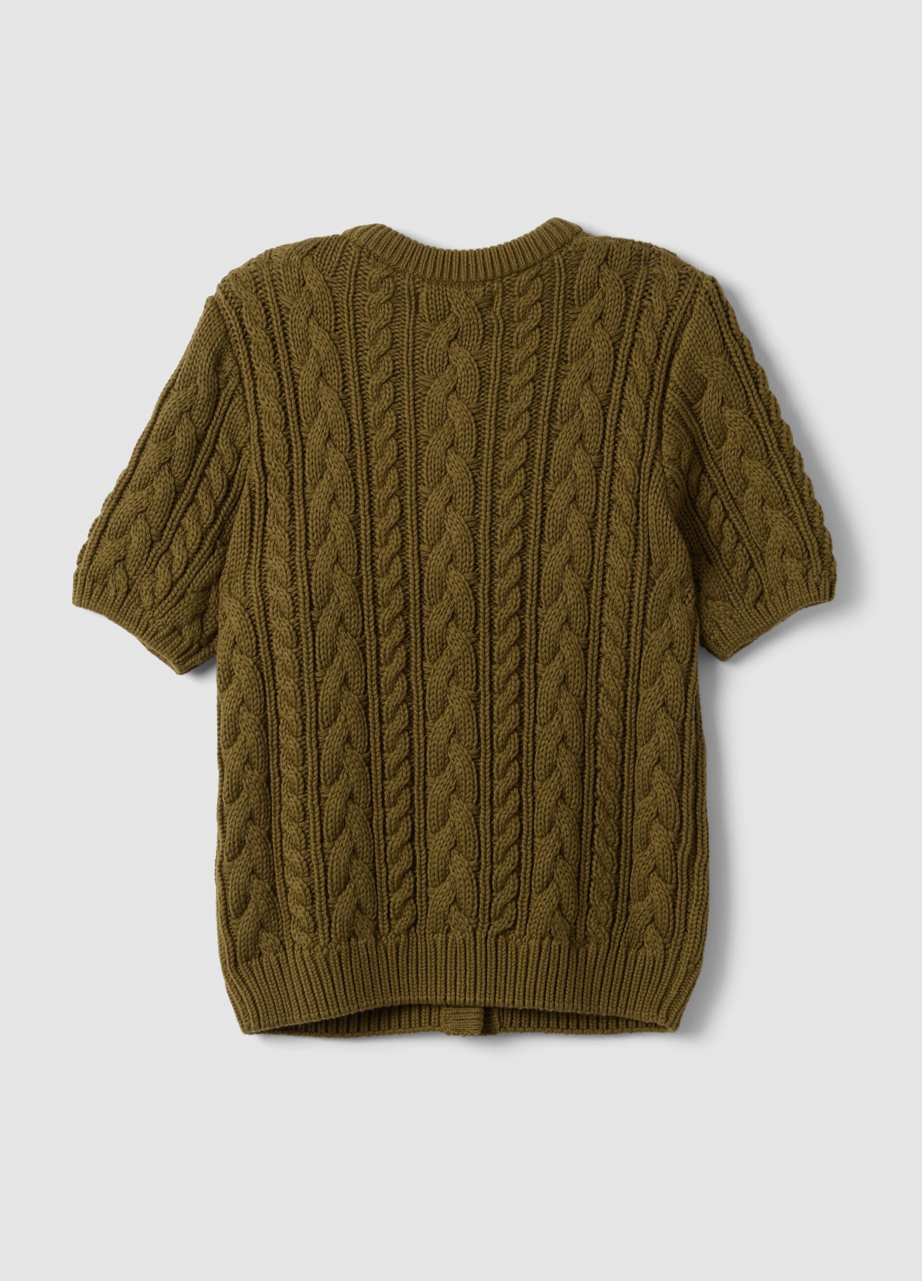 Cardigan verde in puro cotone a trecce regular fit