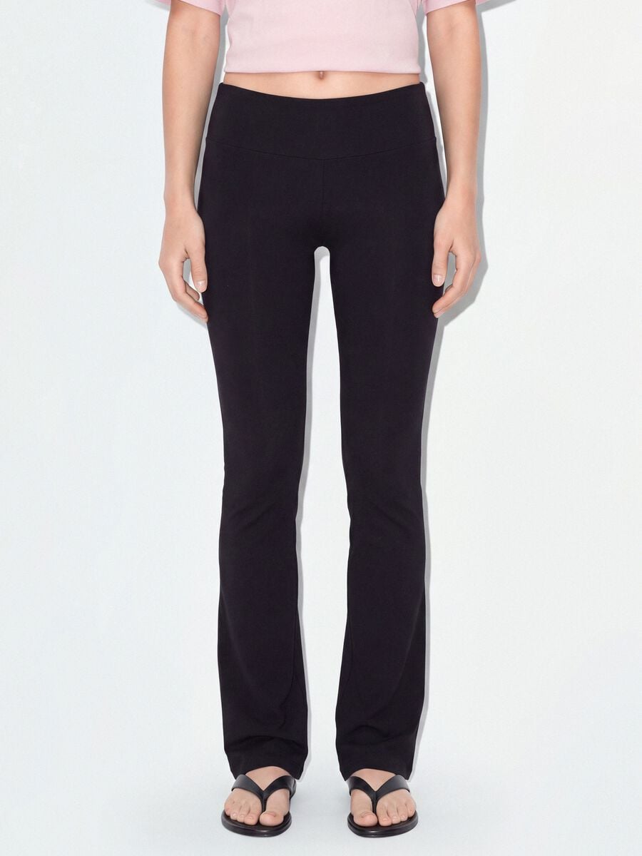 Black stretch cotton flare trousers_3