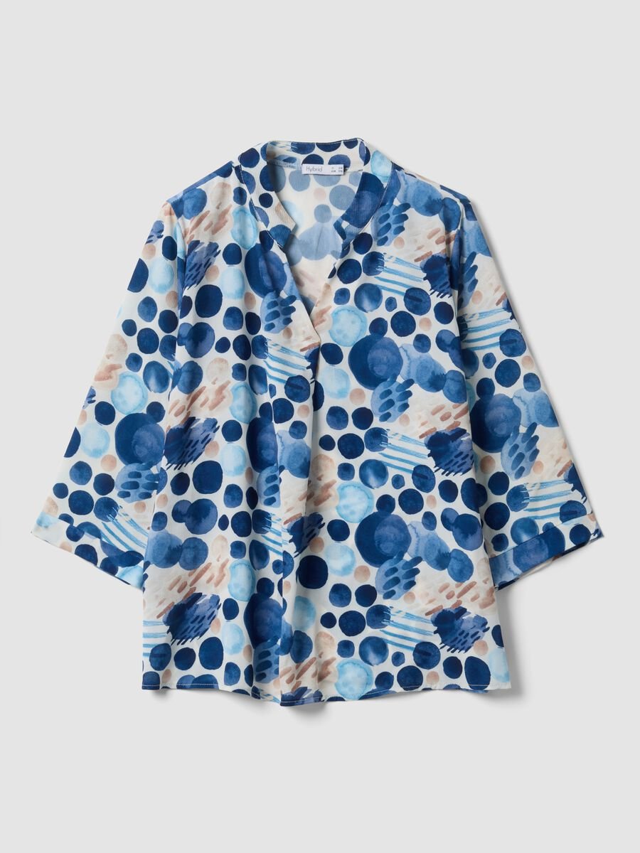 Blue patterned long-sleeve top_0