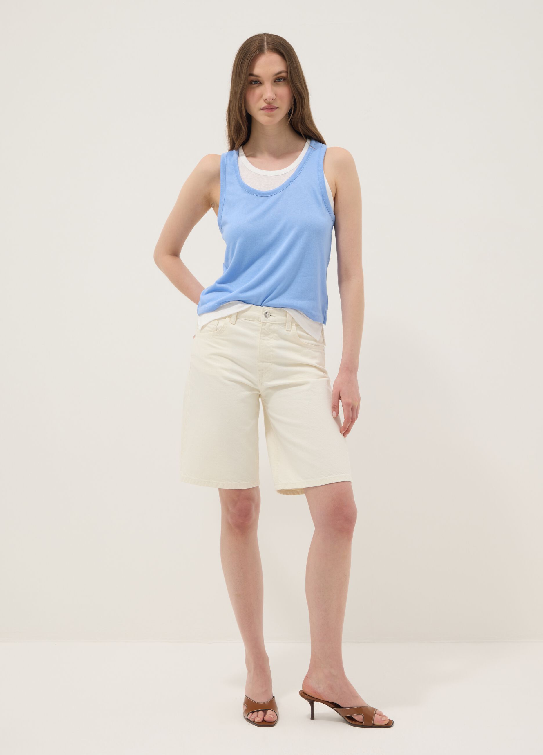 Light blue viscose-blend regular-fit tank top