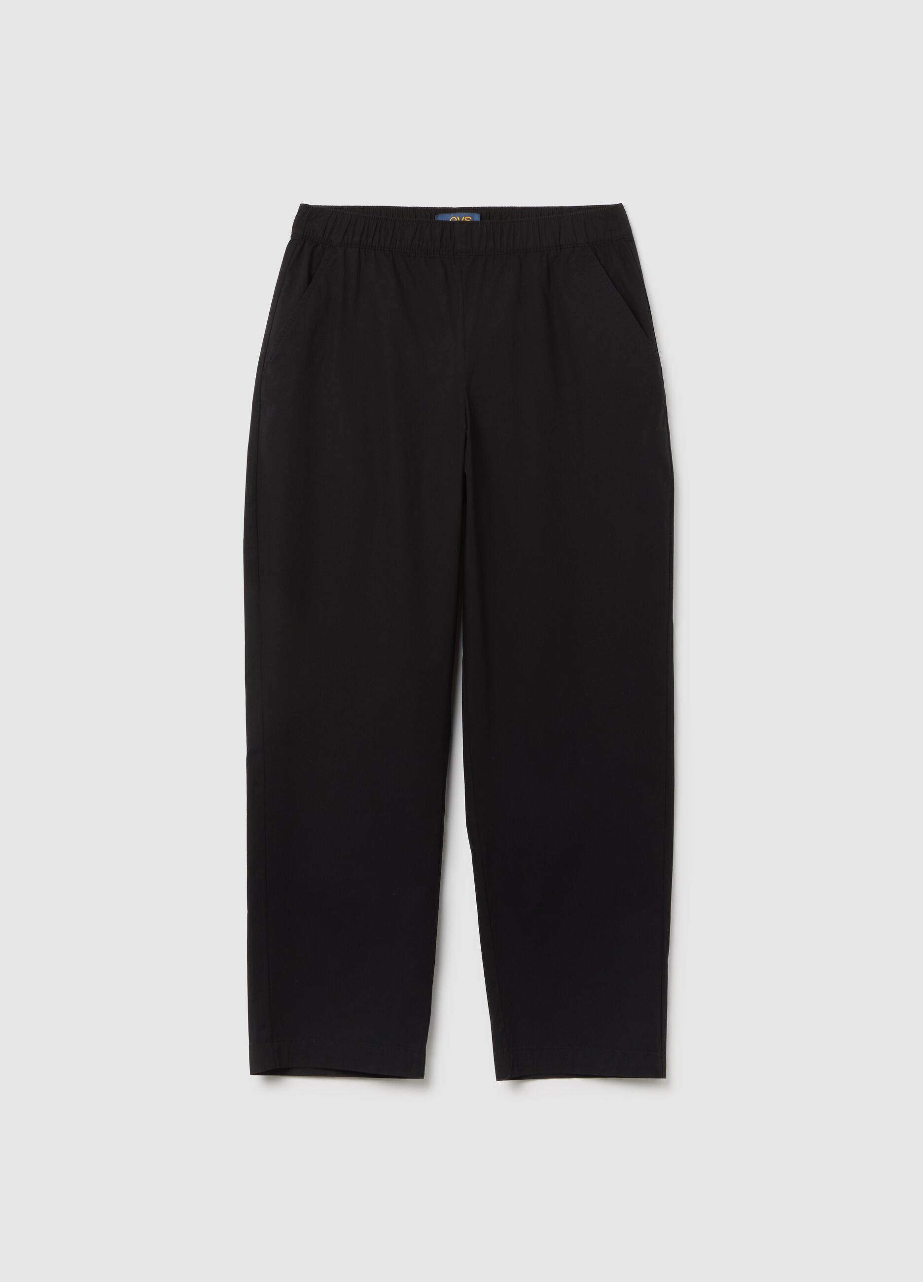 Pantaloni da donna in cotone elasticizzato nero regular fit