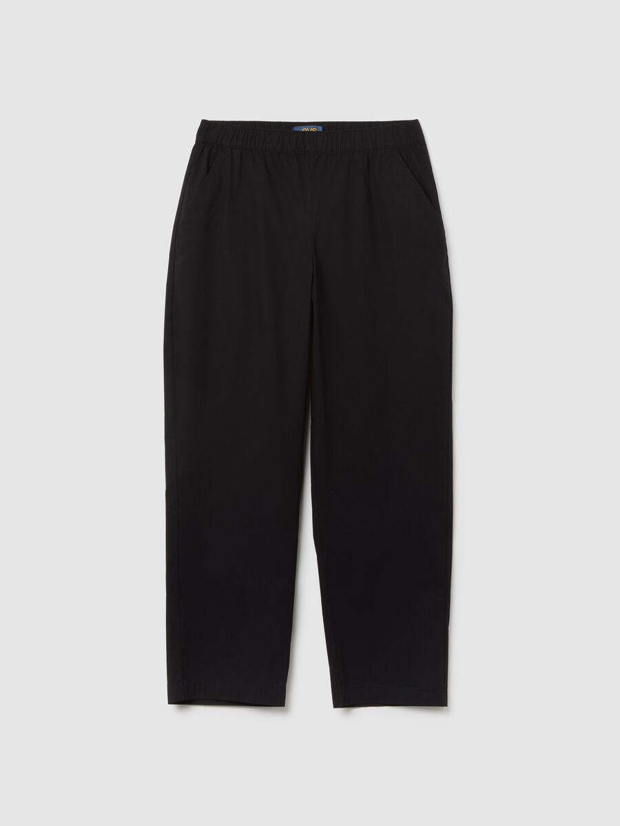 Women's black stretch cotton trousers regular fit_0