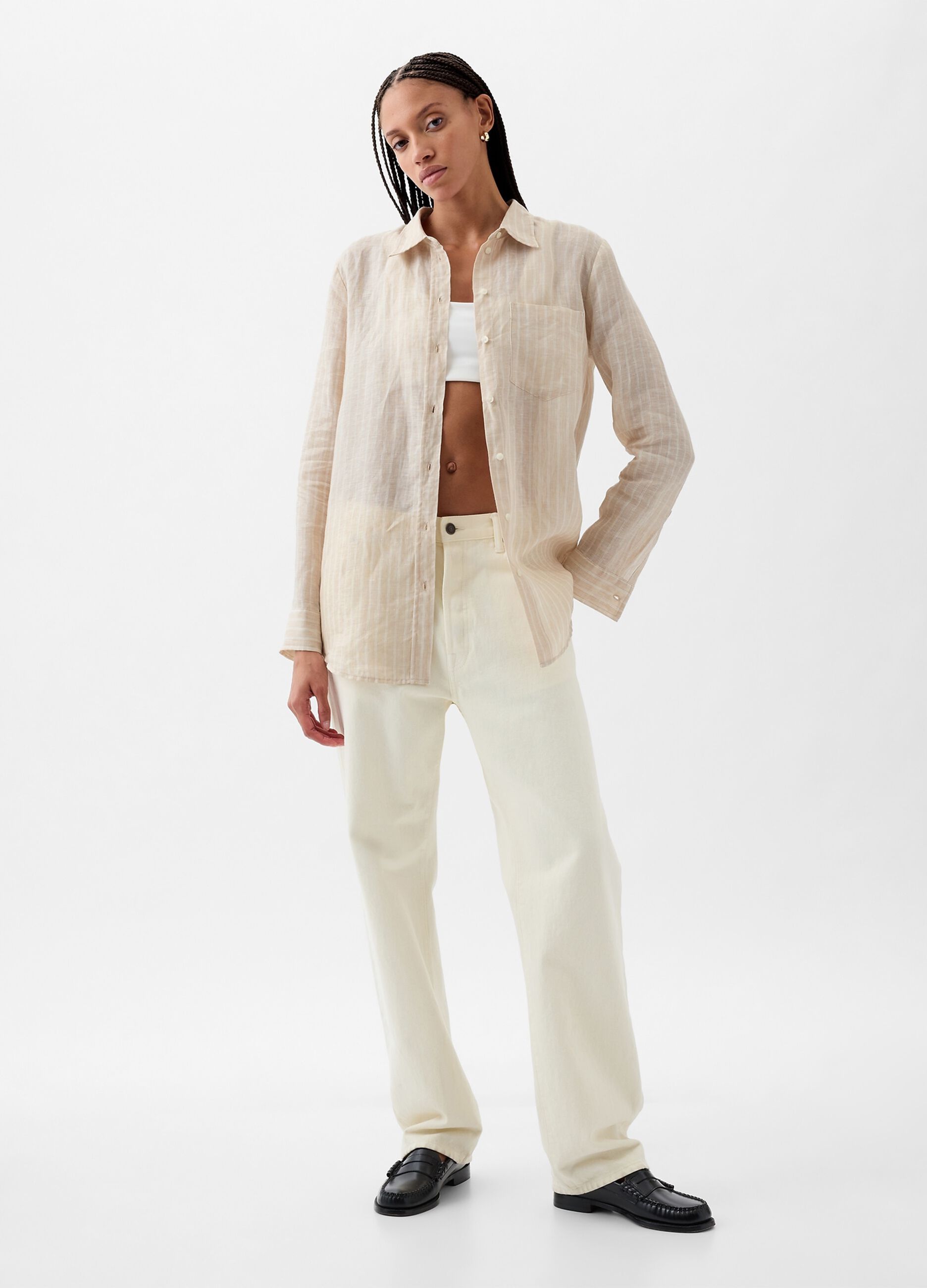 Boyfriend-fit shirt in linen with pocket