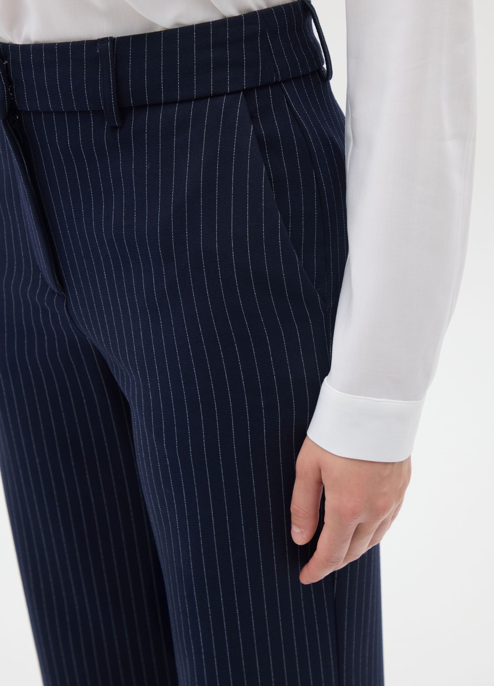 Blue trousers with elastic waistband