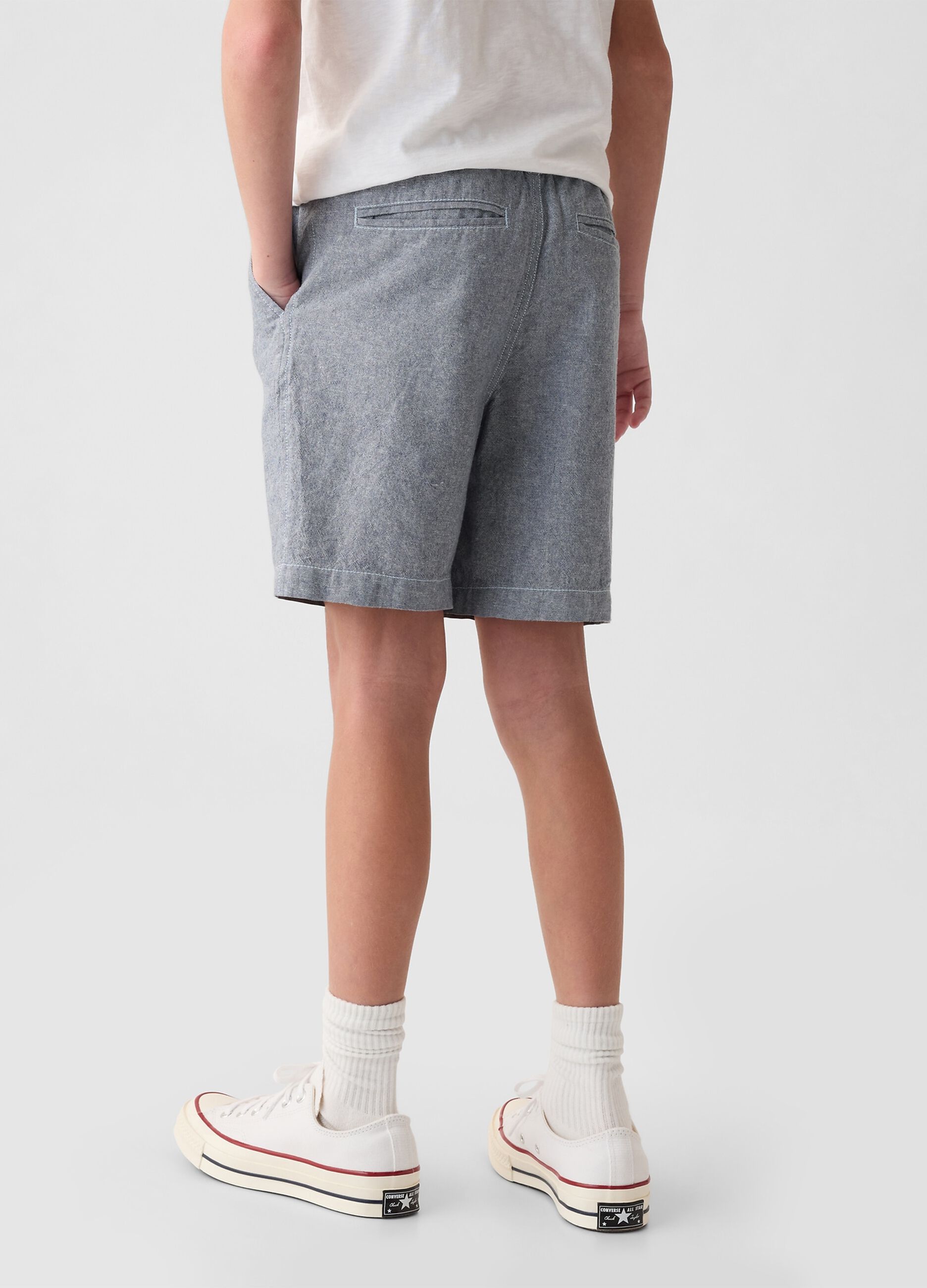 Linen and viscose Bermuda shorts with stretch waist