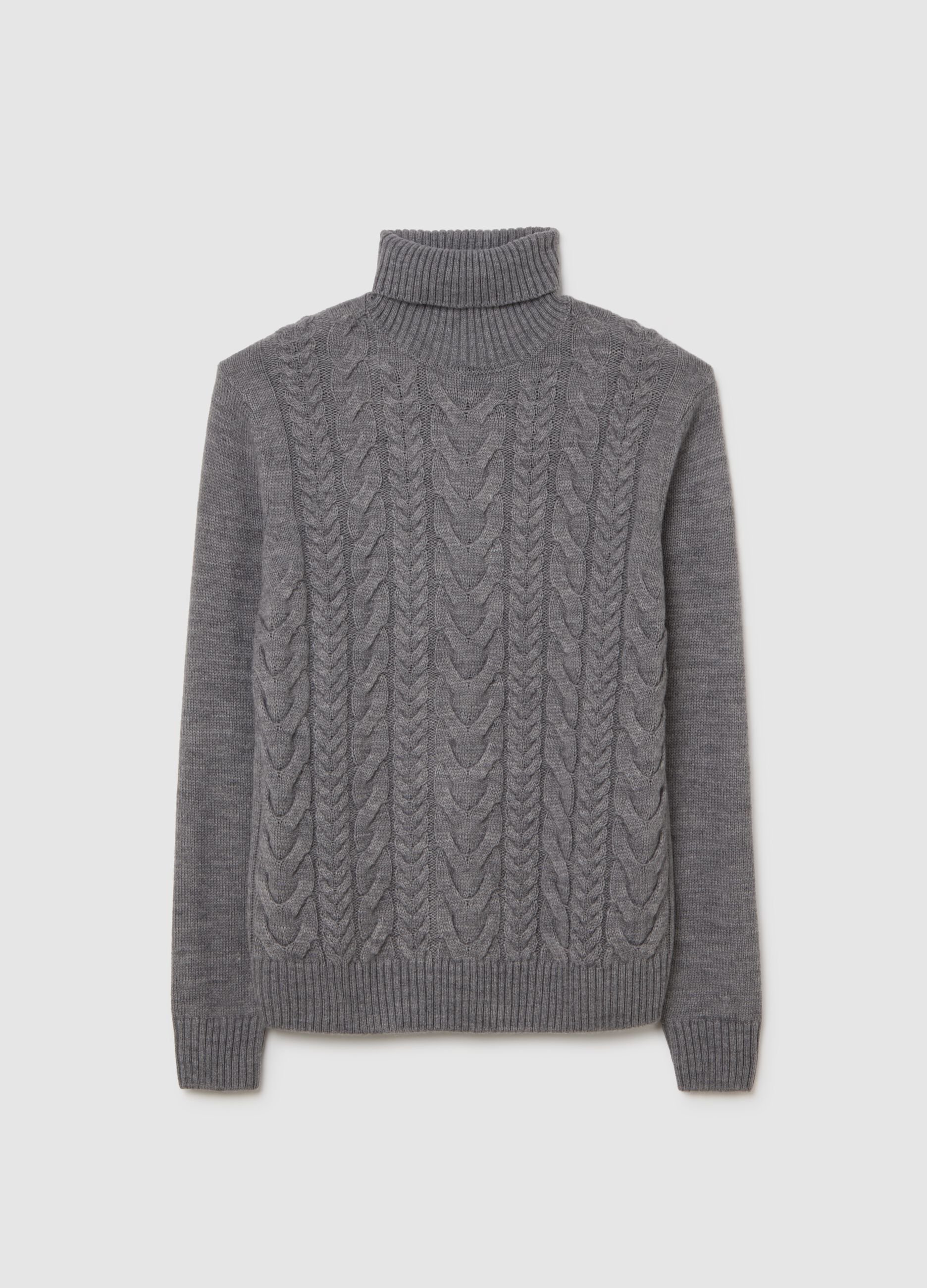 Grey turtleneck regular fit with jacquard pattern