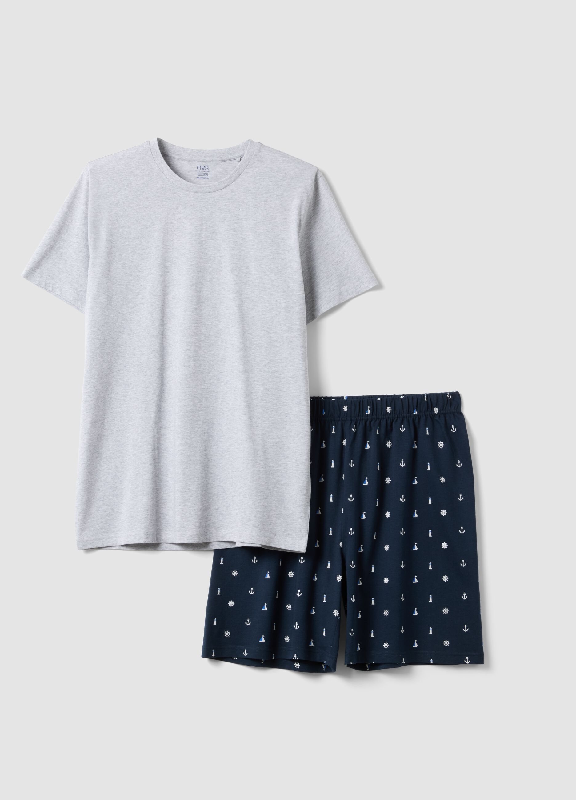 Grey and blue pure cotton jersey pyjamas