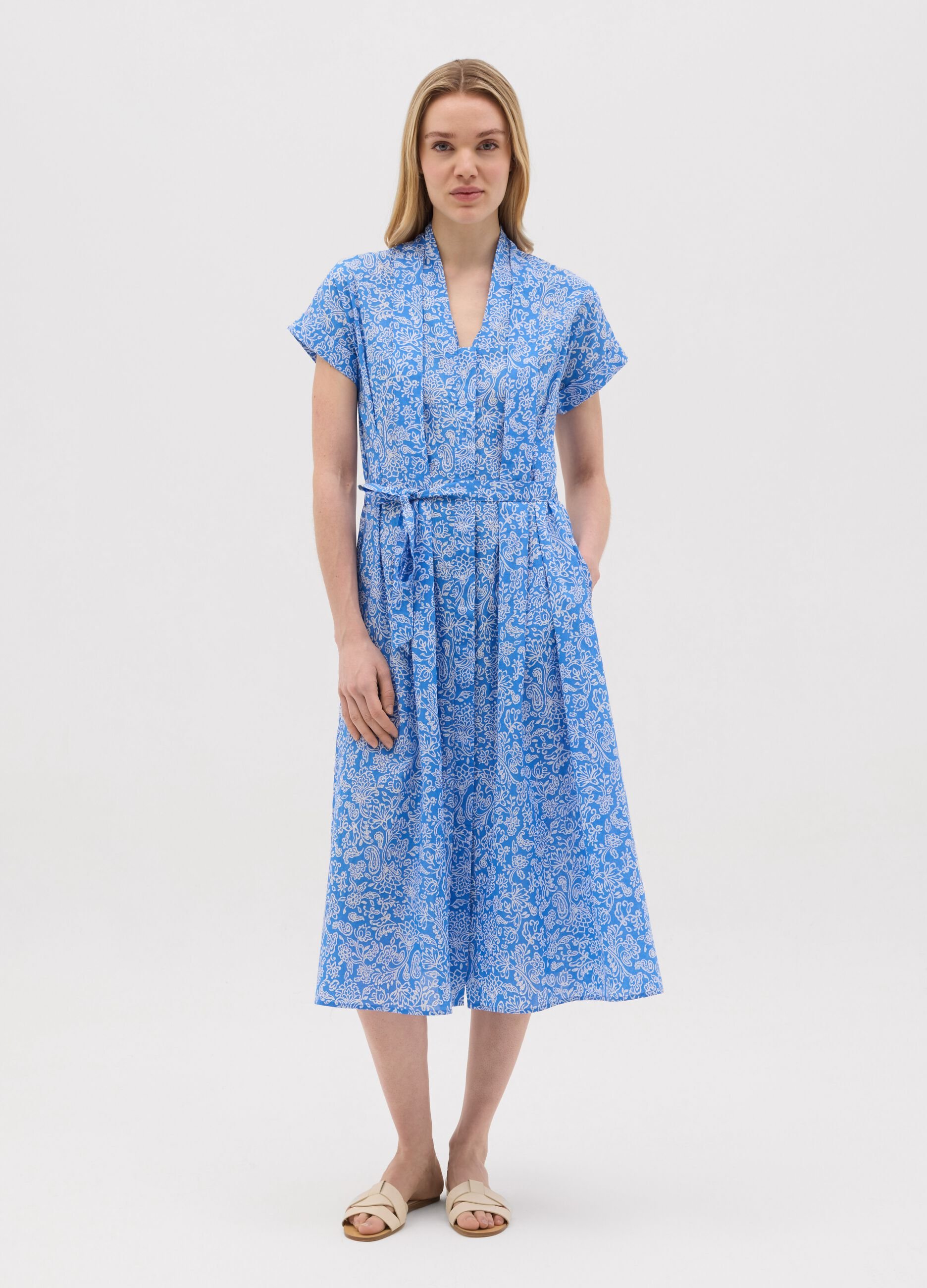 Abito da donna in puro cotone multicolor con stampa floreale