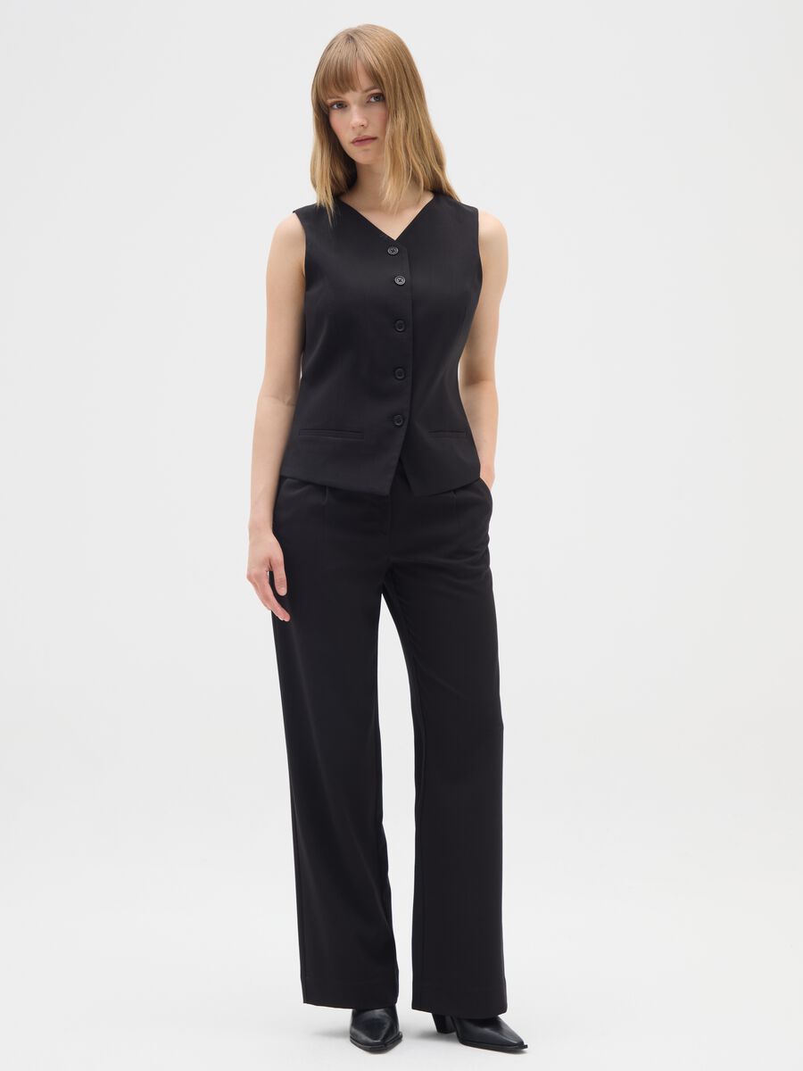 Straight Black Trousers with Elastic Waist_0