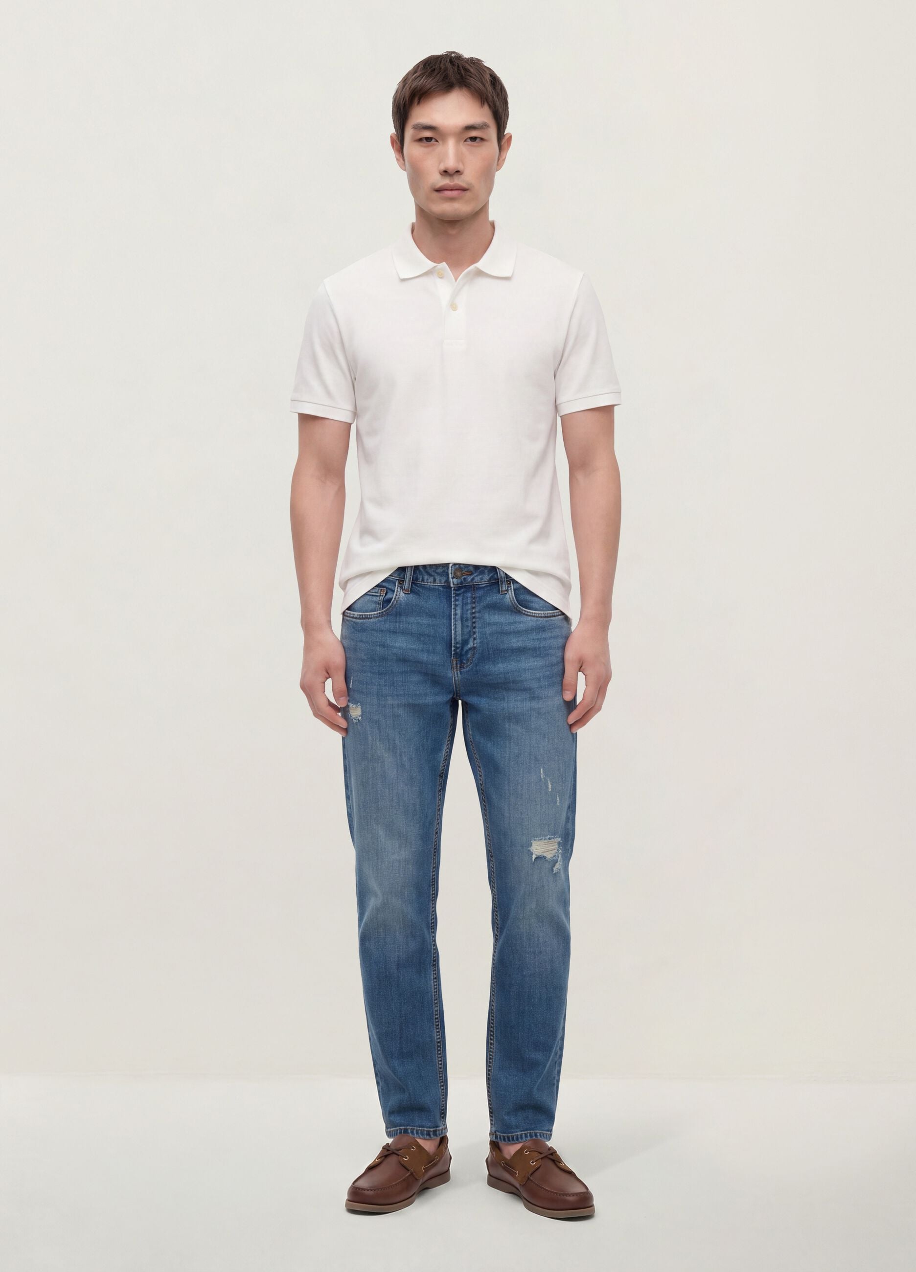 Blue denim jeans in stretch cotton, regular fit