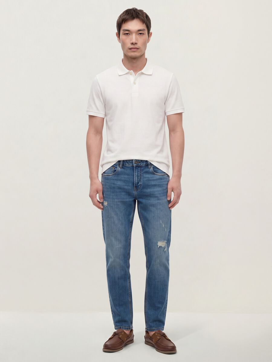 Blue denim jeans in stretch cotton, regular fit_0