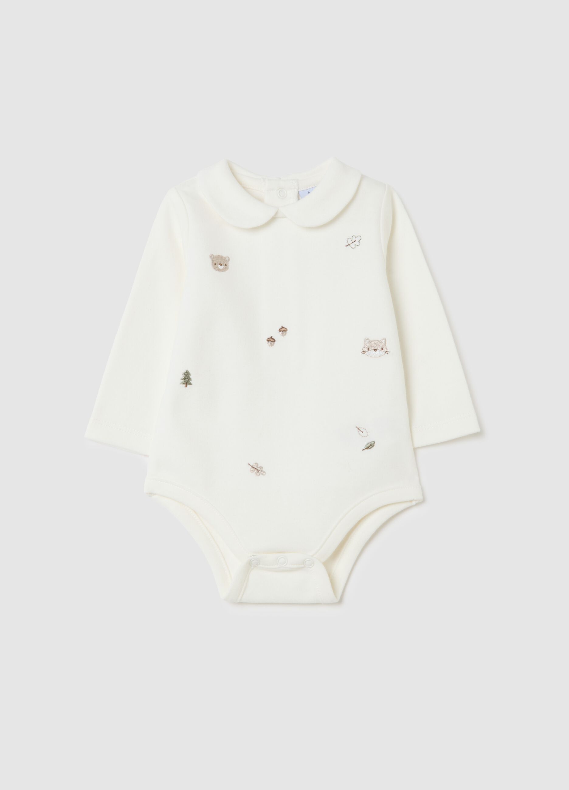 Newborn white pure cotton bodysuit with collar