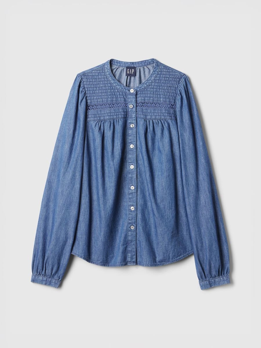 Camicia in denim blu con dettagli lavorati_3