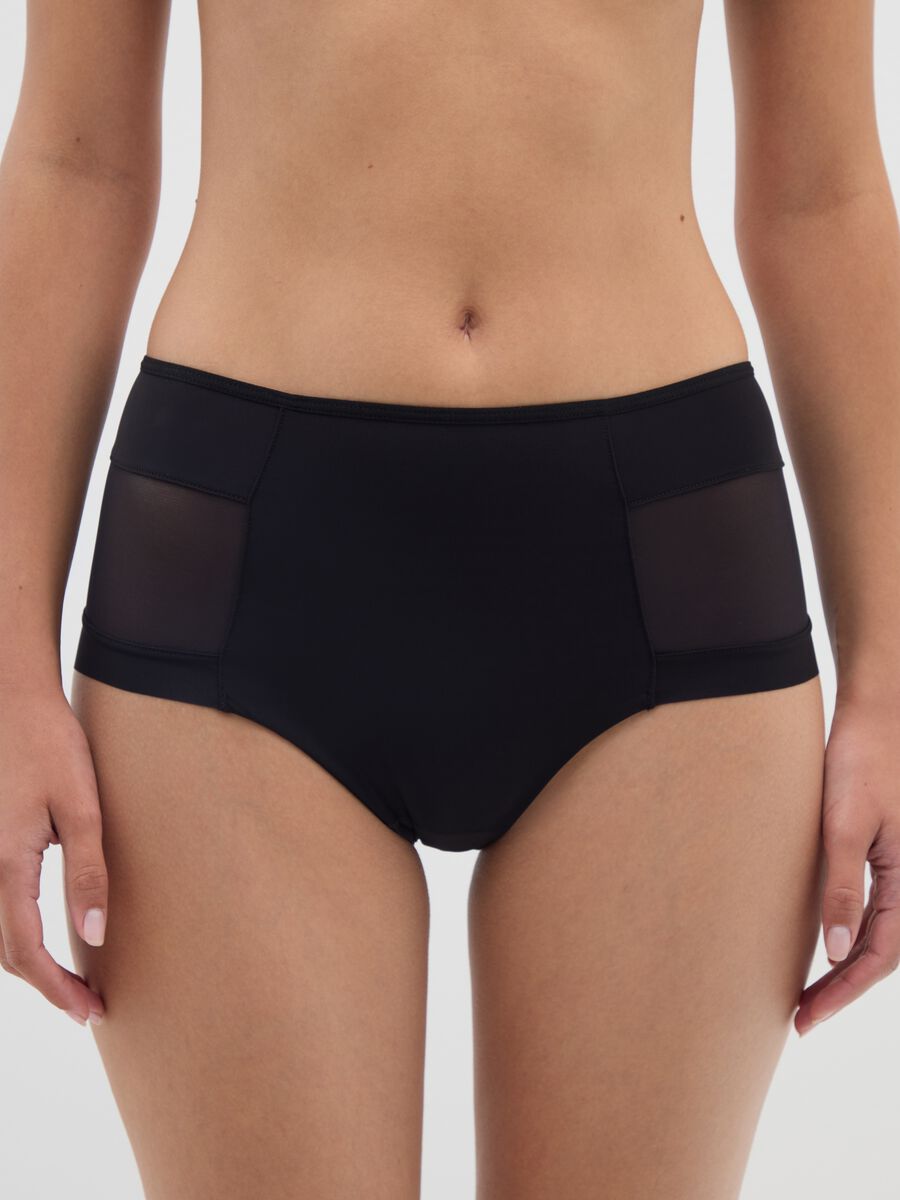 High-waisted black fabric briefs_1