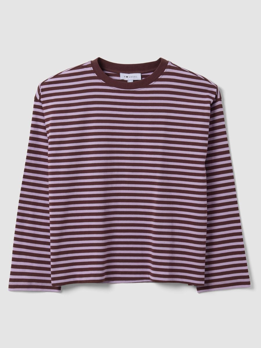 T-shirt viola a righe in puro cotone con girocollo relaxed fit_4