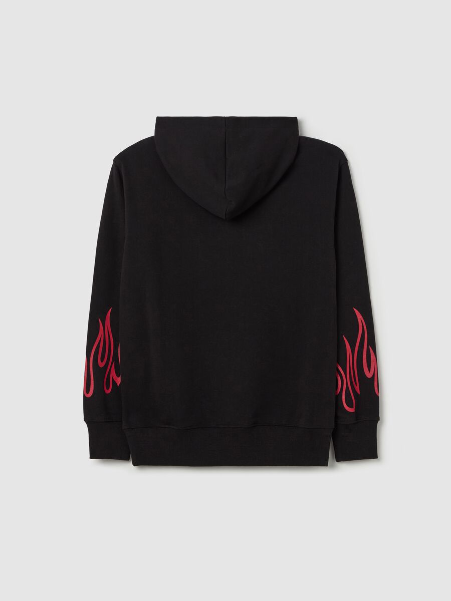 Felpa con cappuccio stampa fiamme e ricamo "High Flame" _4