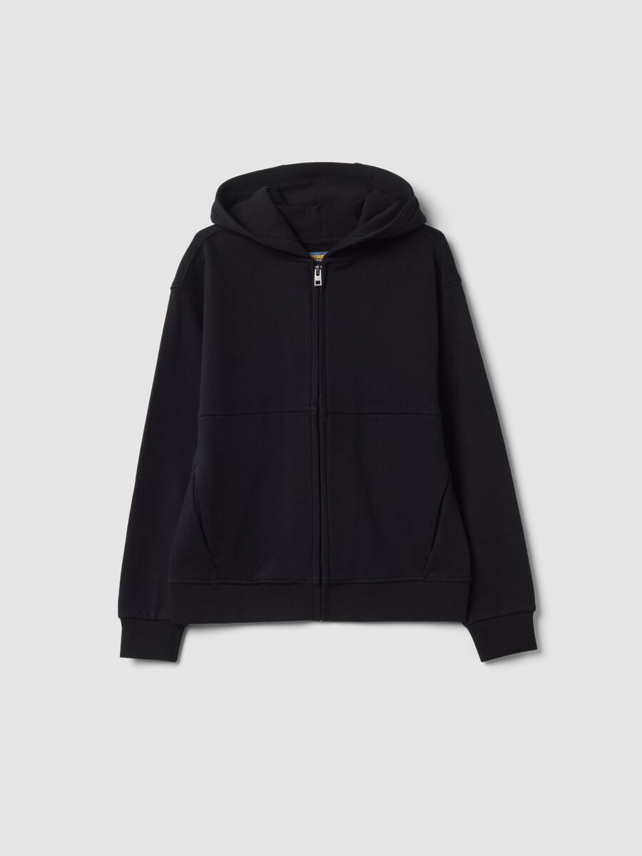 Black organic cotton fleece hoodie with zip, relaxed fit_4
