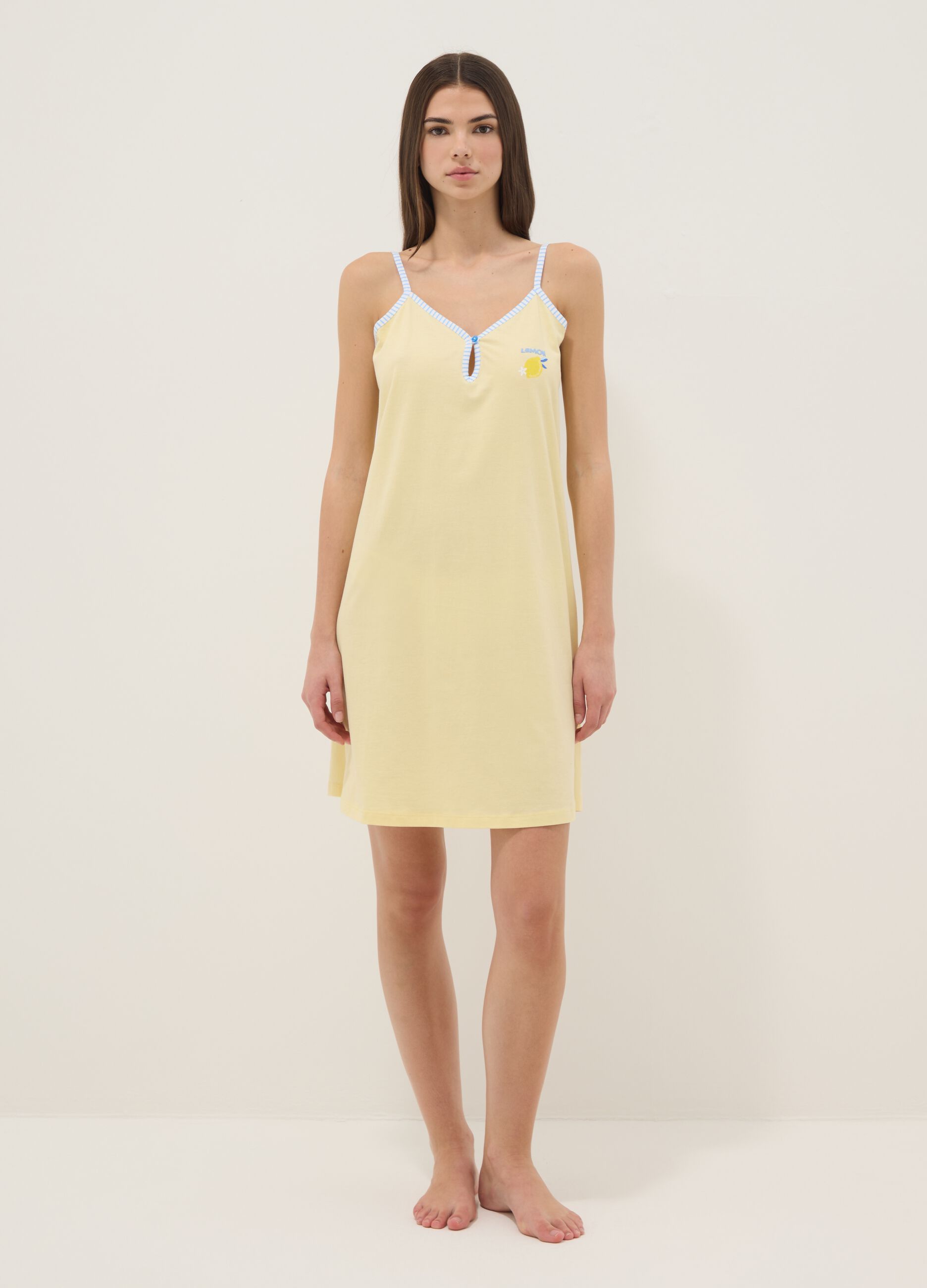 Yellow organic cotton nightdress with thin straps