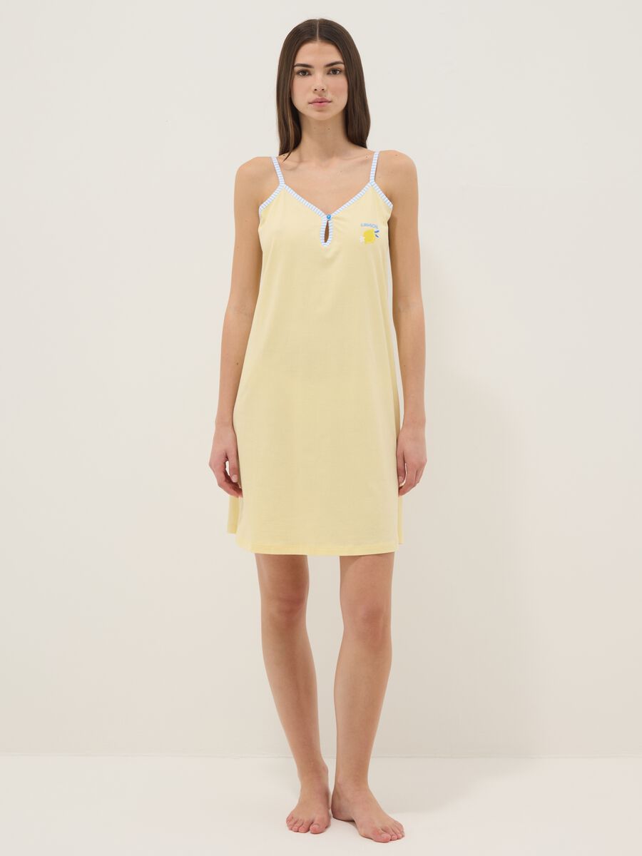 Yellow organic cotton nightdress with thin straps_0