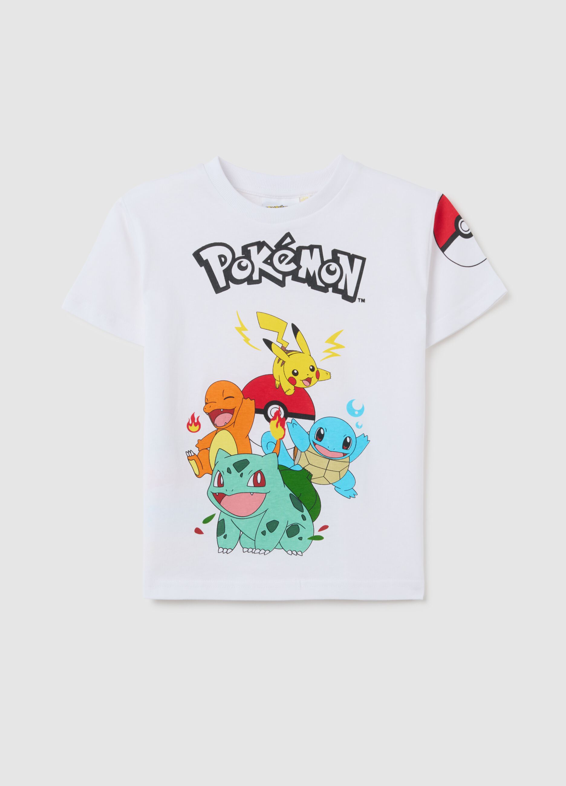 T-shirt da bambino in puro cotone bianca regular fit con stampa Pokémon