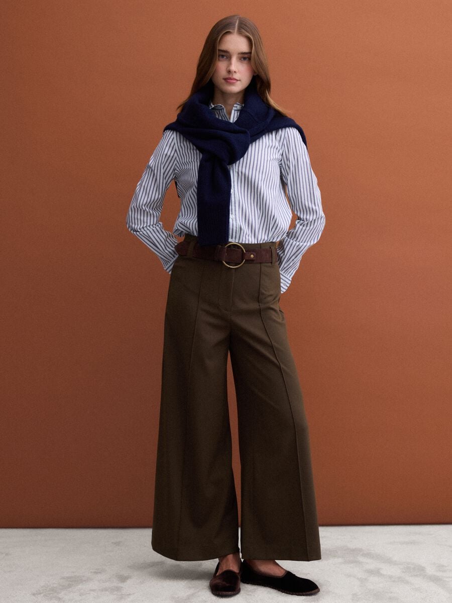 Green wide-leg stretch viscose chino trousers_0