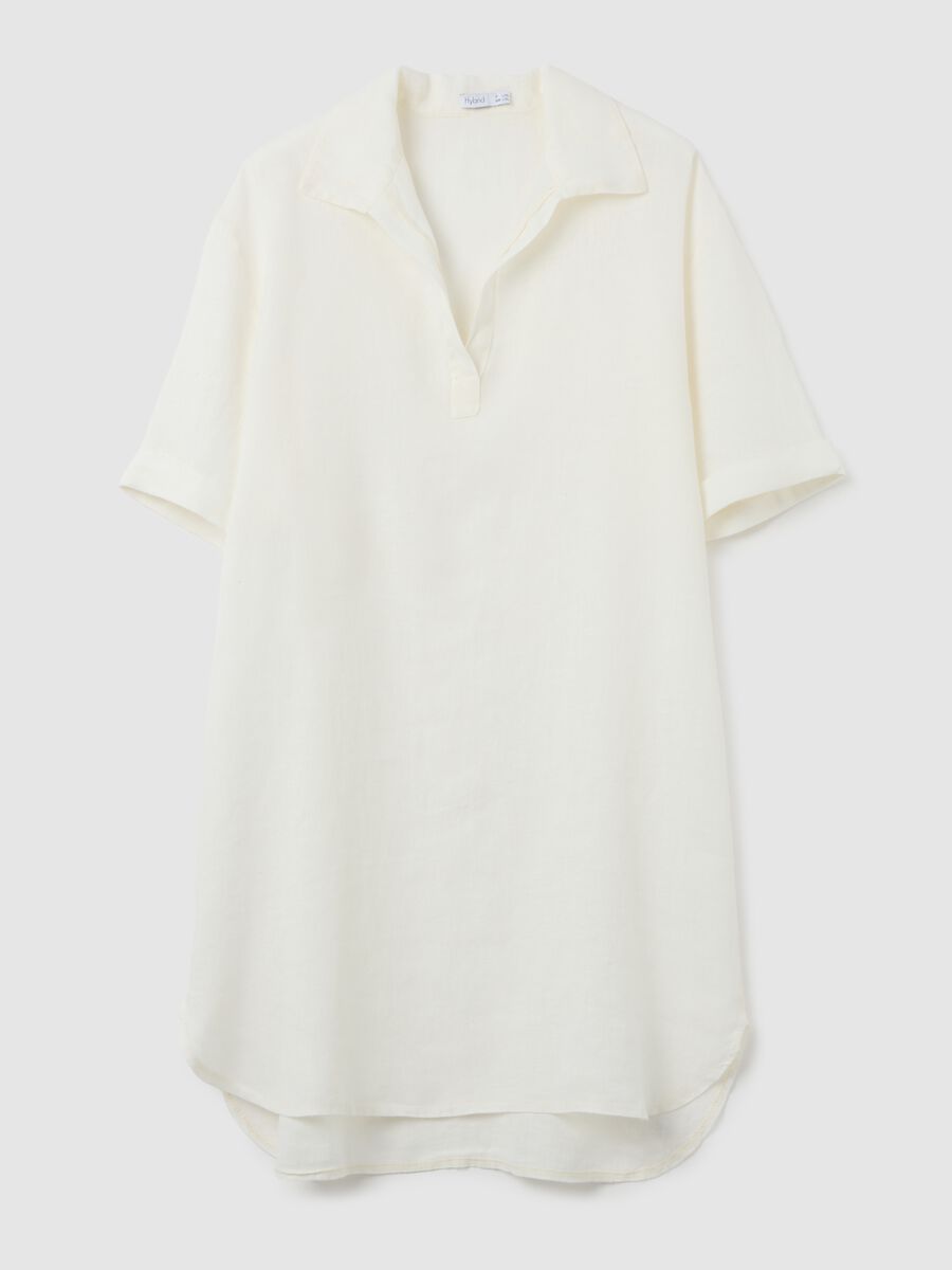 Women's white pure linen dress regular fit_0