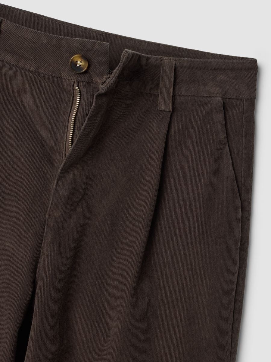 Brown ribbed regular-fit stretch cotton trousers_2