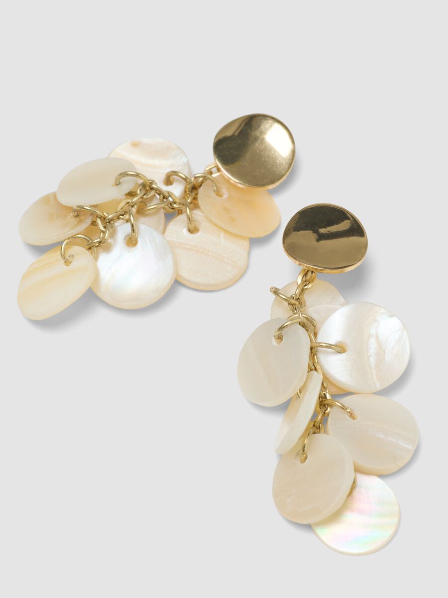 Drop earrings with pearlescent discs and gold-tone details_1