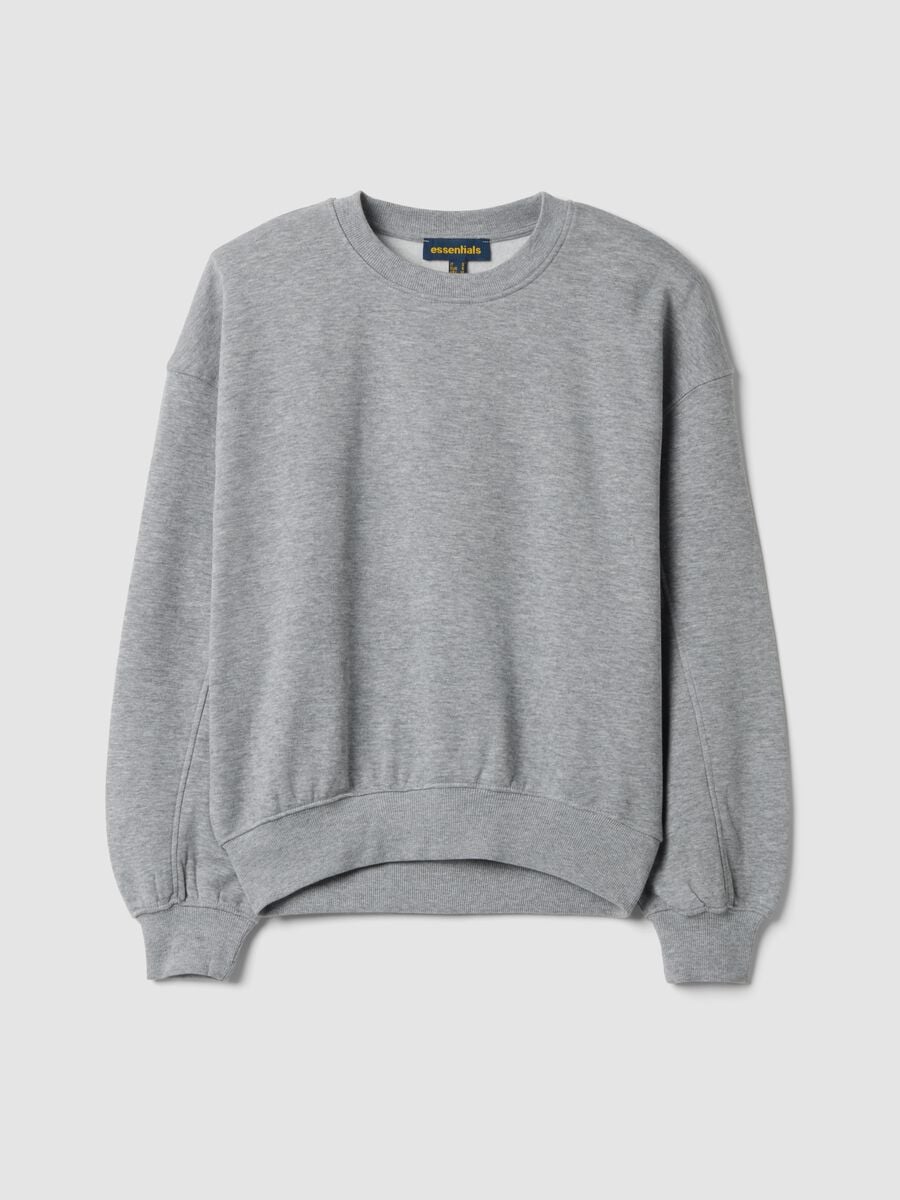 Grey crew-neck sweatshirt in cotton-viscose blend fleece, regular fit_0