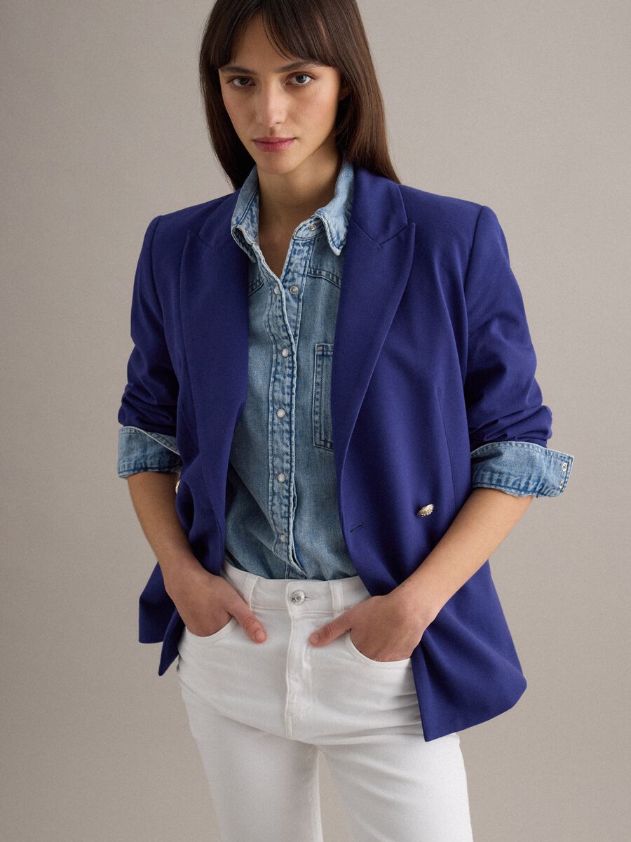 Blue Cotton Stretch Regular Fit Blazer_0