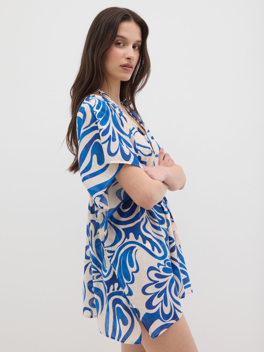 Women's multicolour short cotton kaftan dress_0