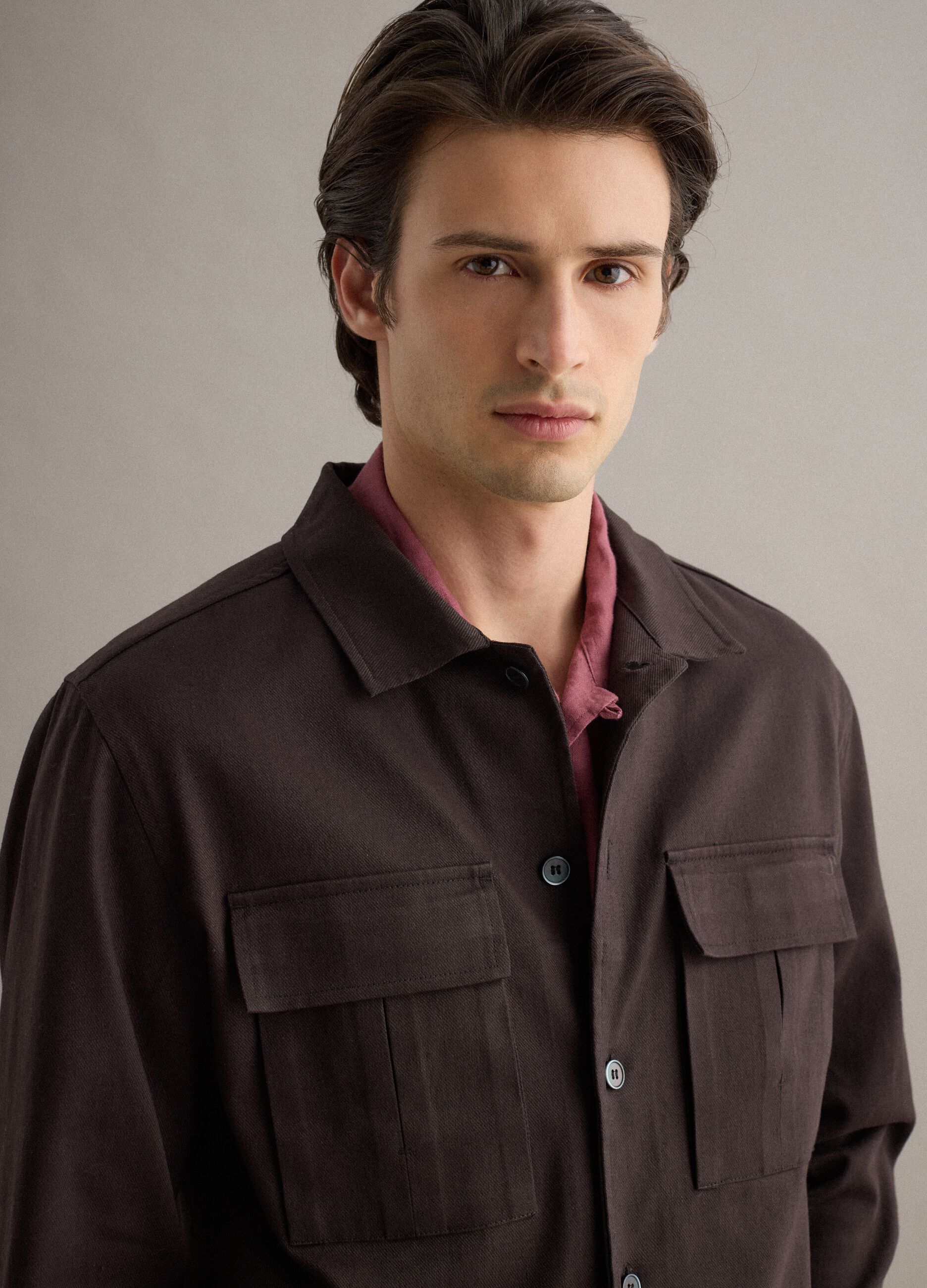 Brown cotton-linen blend jacket regular fit