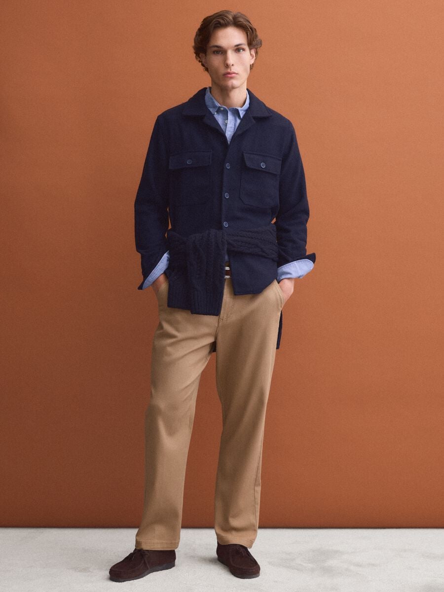 Pantaloni chino marroni in cotone elasticizzato straight fit_0