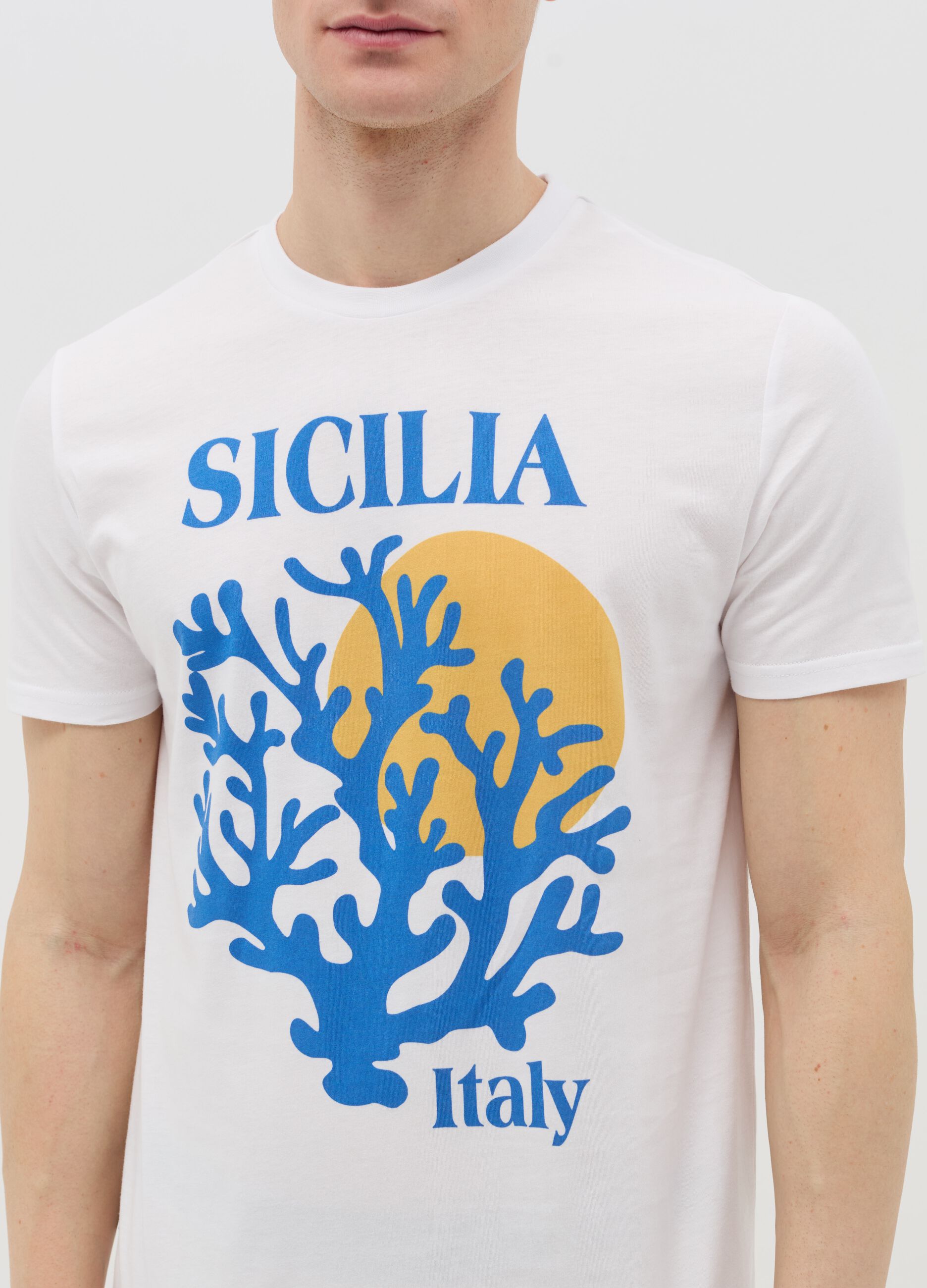 Cotton T-shirt with "Sicilia Italy" print