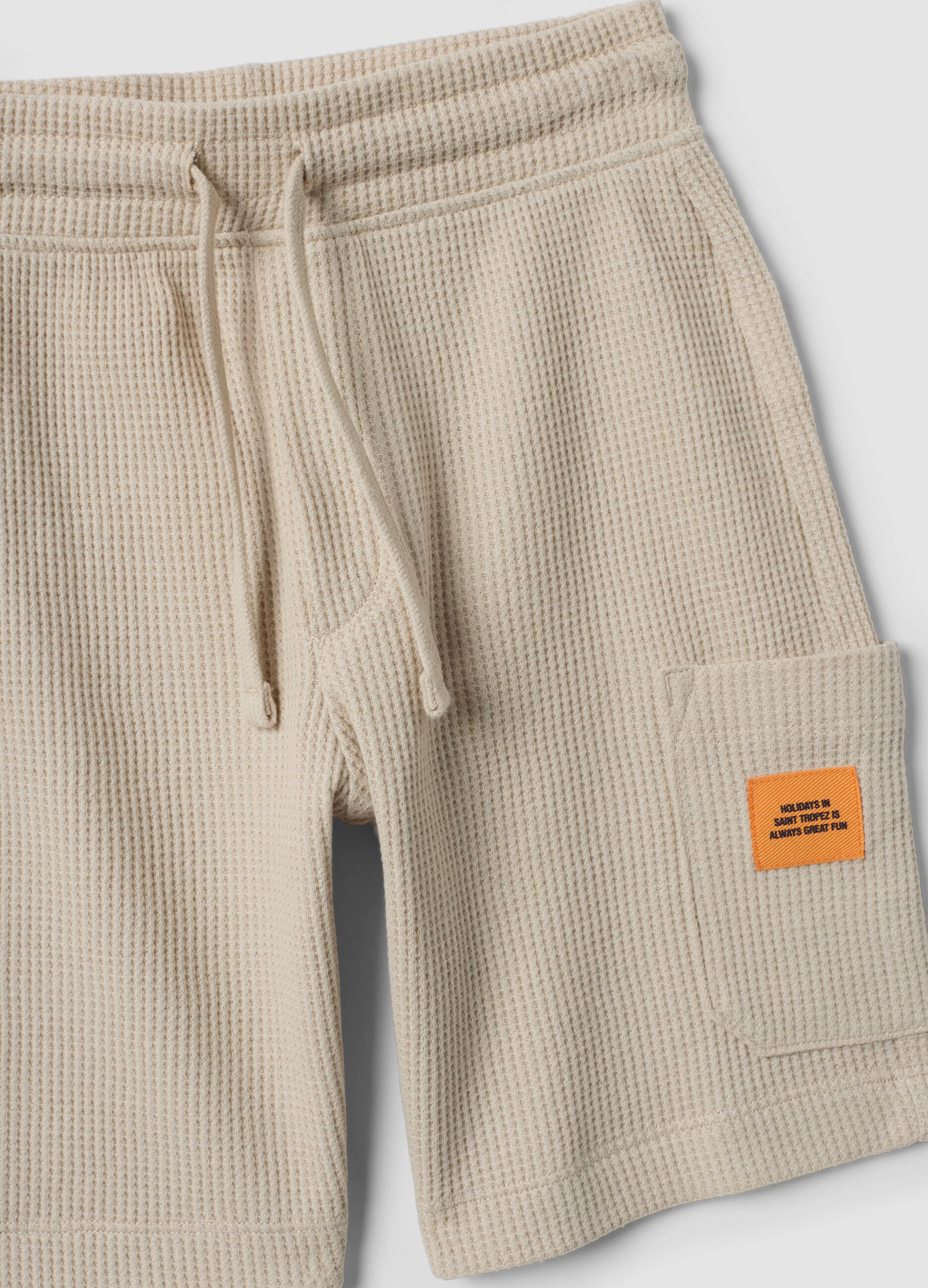 Orange and beige cotton-blend set with T-shirt and shorts