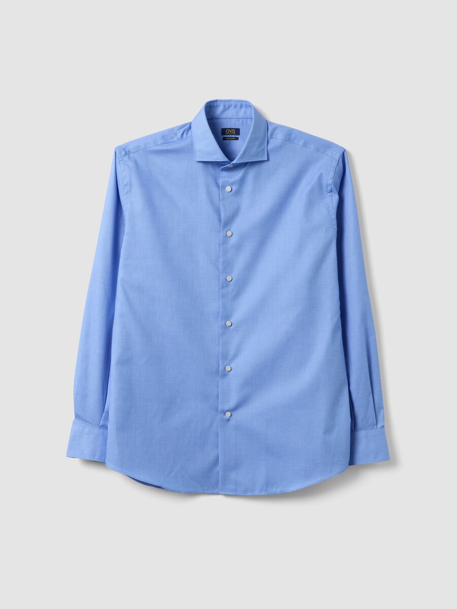 Camicia azzurra in puro cotone con collo francese easy iron regular fit_0