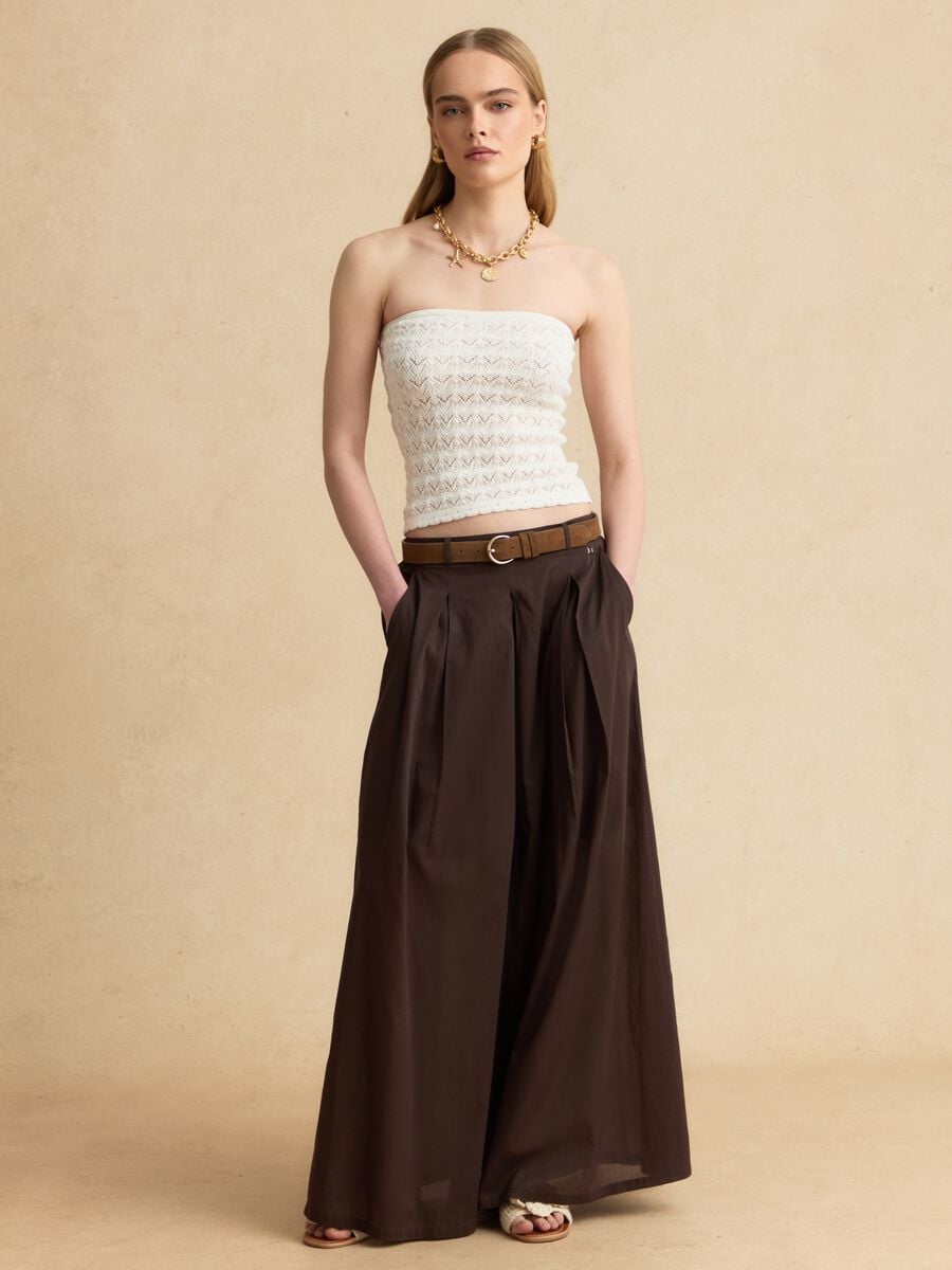 Brown pure cotton palazzo trousers_0