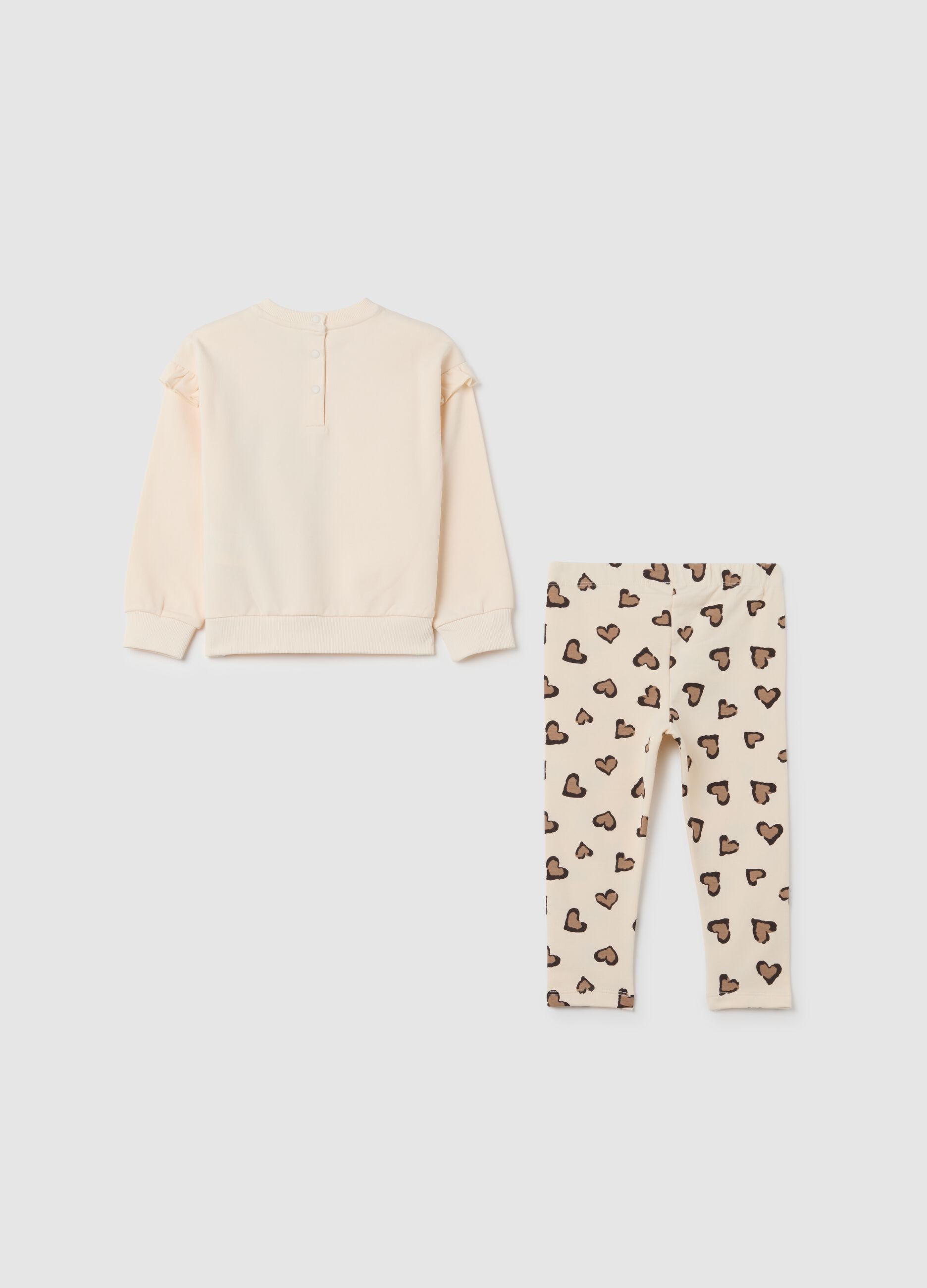 Set felpa e leggings da bambina in cotone beige regular fit