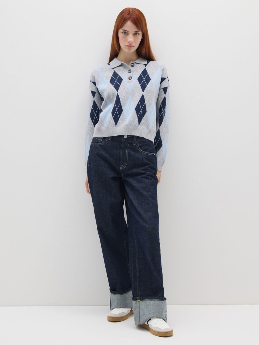 Grey and blue checkered regular fit sweater_2