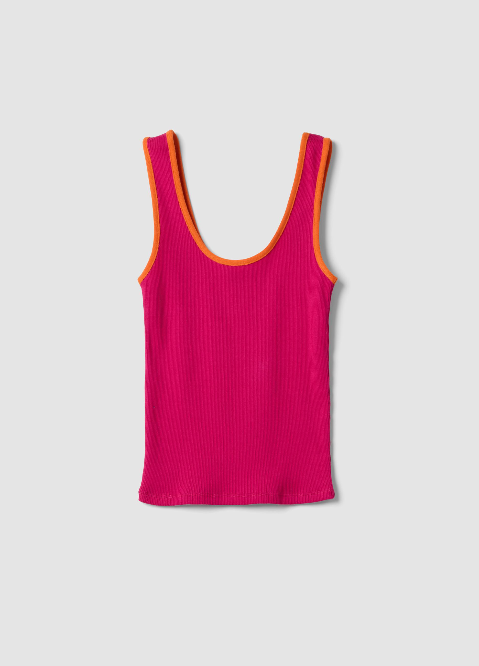 Pink pure cotton ribbed tank top