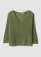Green V-neck top in viscose and linen blend_4