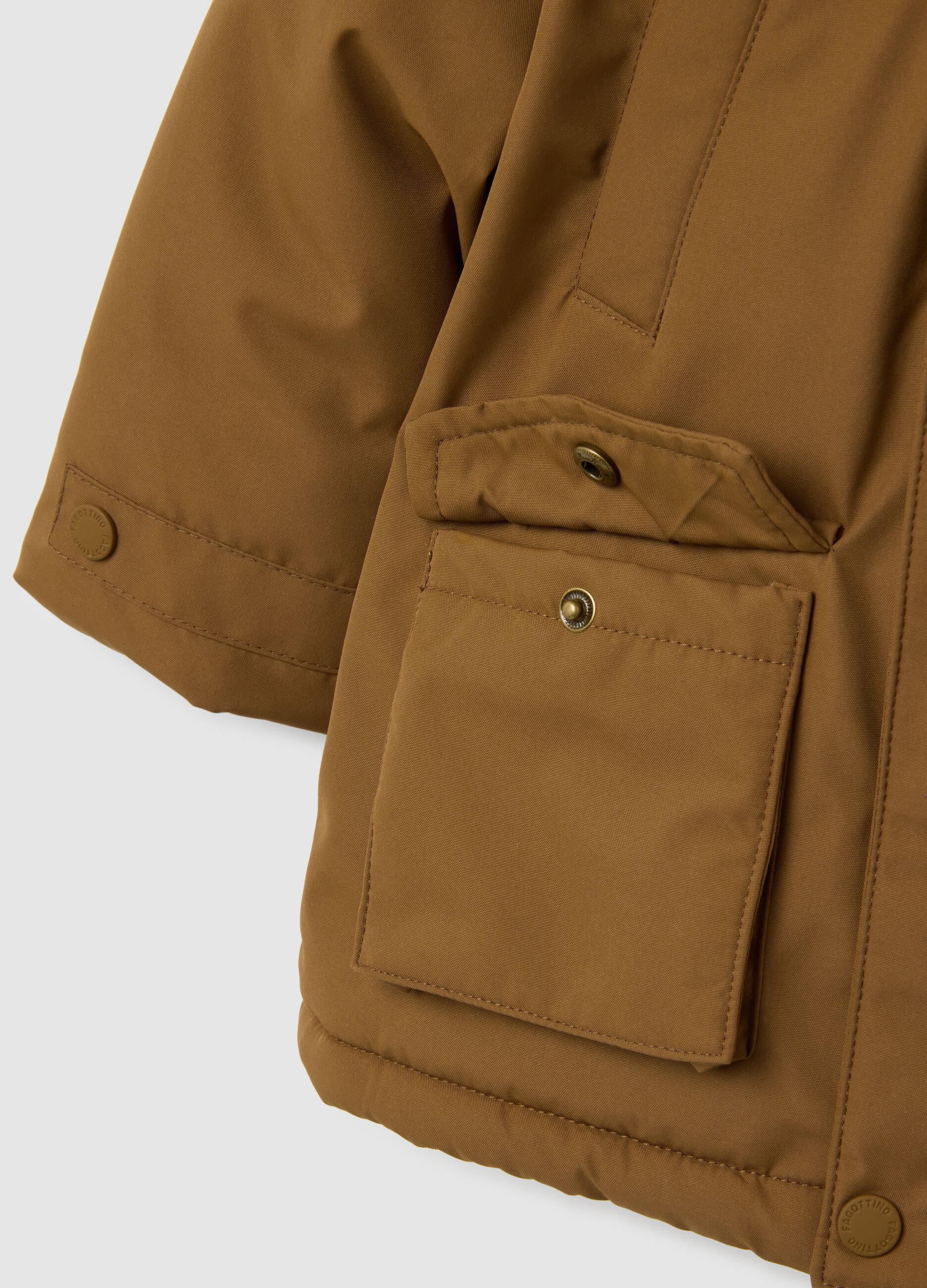Brown parka with faux fur lining
