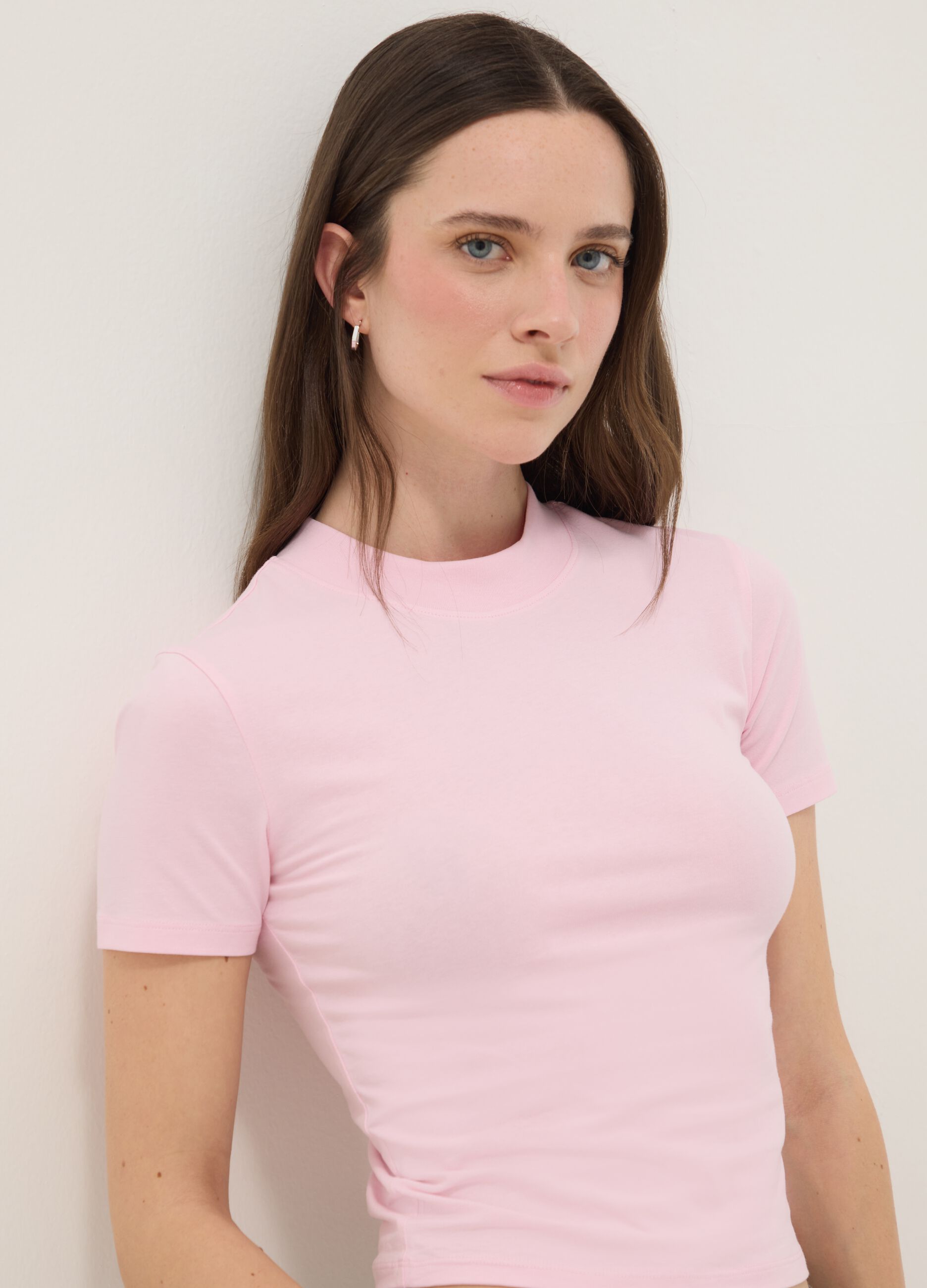 Slim fit pink stretch cotton T-shirt