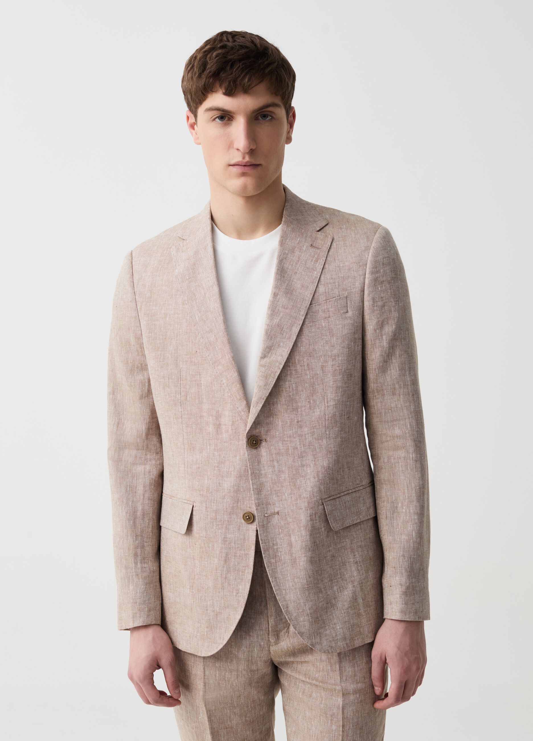 Slim-fit single-breasted blazer in linen